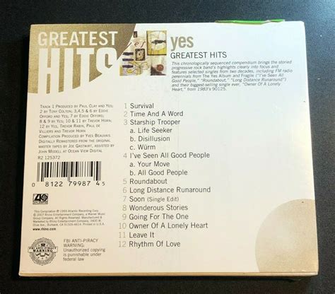 Yes Greatest Hits 2007 Rhino Cd New Sealed Starship Trooper