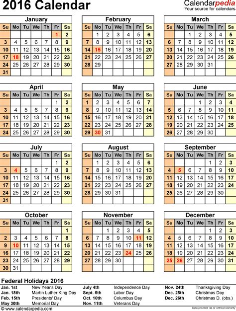 Calendar 2016, with federal holidays and free printable calendar templates in word (.docx), excel (.xlsx) & pdf formats. 2016 Calendar - Download 16 free printable Excel templates ...