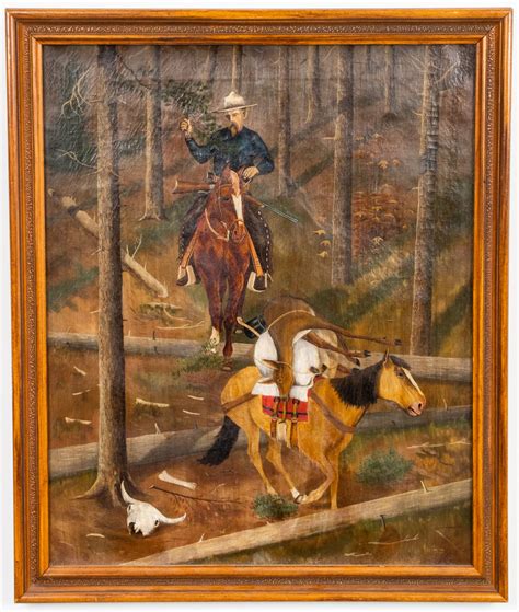 Sold Price American Western Folk Art Hunting Scene Oil Invalid Date Est