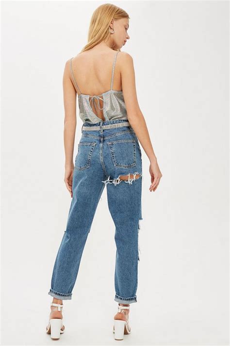 Mid Blue Ripped Mom Jeans Ripped Jeans Jeans Topshop Usa Topshop Outfit Ripped Mom