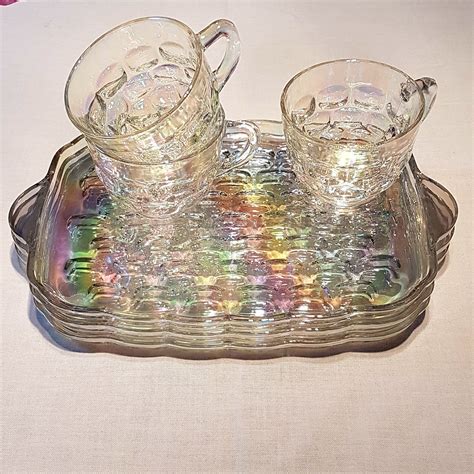 Federal Glass Iridescent Cup And Plate Set 1960 S Plate Sets Iridescent Vintage Plates