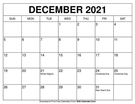 Free Printable Calendar December 2021 Calendar Printables Free Blank