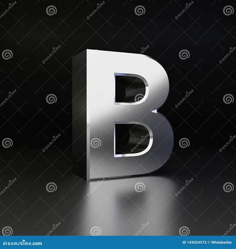 Chrome Letter B Uppercase 3d Render Shiny Metal Font Isolated On Black