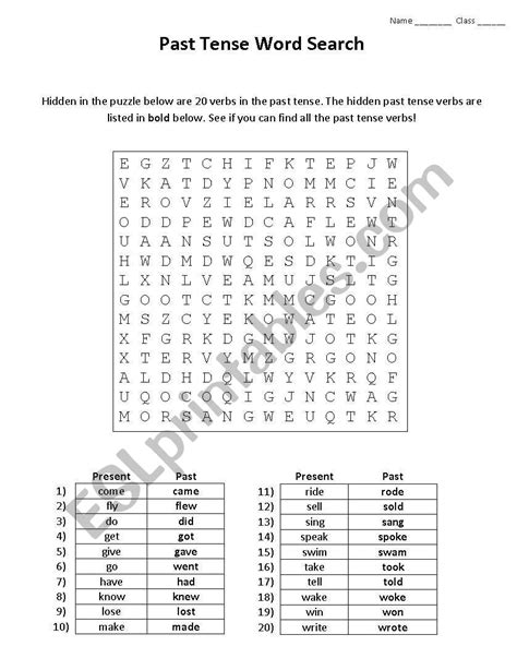 Past Tense Word Search ESL Worksheet By Cathal