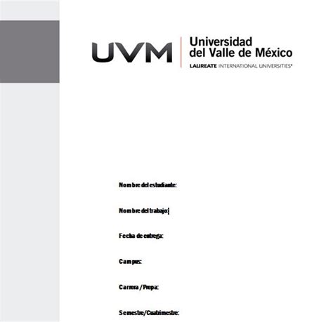 Universidad Del Valle De México Plantilla Portada De Trabajos Uvm
