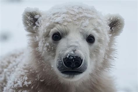 Premium Ai Image Adorable Baby Polar Bear Playing In Snowy Winter