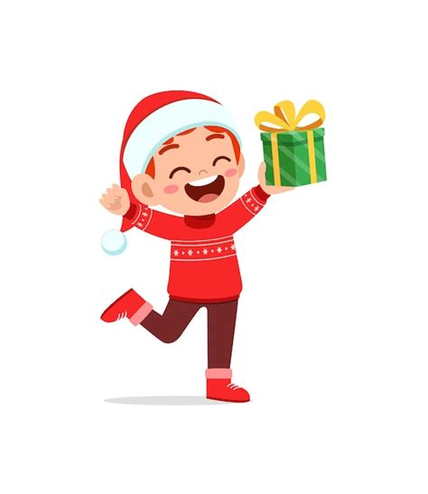 Premium Vector Happy Little Boy Holding Present For Christmas