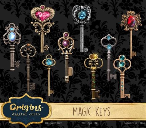 Magic Keys Clipart Vintage Bronze Antique Fantasy Key Clip