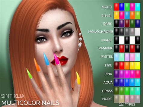 Multicolor Sharp Nails By Sintiklia At Tsr Sims 4 Updates