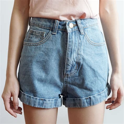 Vintage Cuffed Denim High Waist Shorts High Waisted Shorts Denim