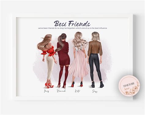 4 Best Friends 4 Best Friend Print 3 Friends T Etsy Uk