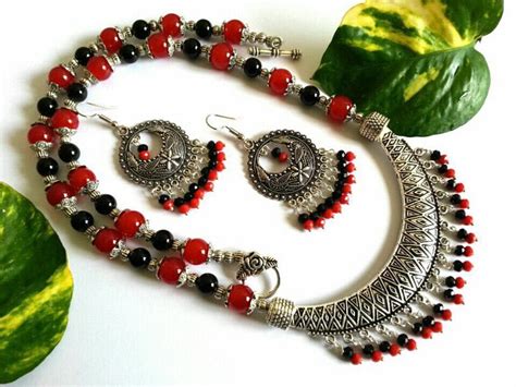 Beautiful Hand Crafted Oxidized Jewelry With German Silver And Glass Beads