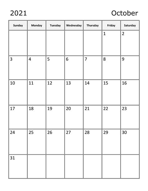 Calendar For October 2021 Free Calendarsu