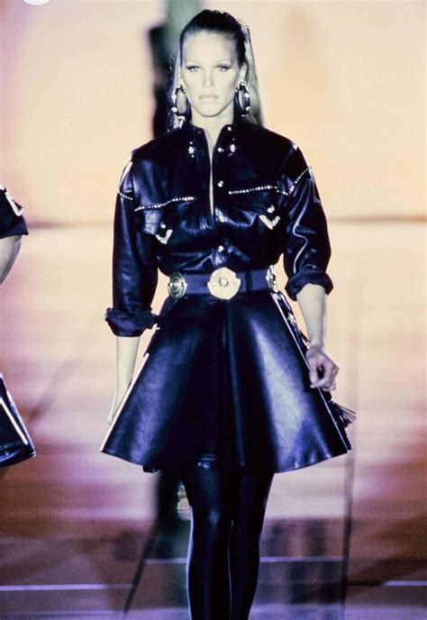 Gianni Versace Iconic 1992 Runway Black Leather Fringe Skirt 10 Versace