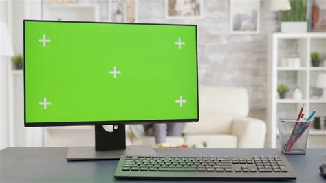 Pc Screen With Isolated Mock Up Green Screen Display In Bright Living