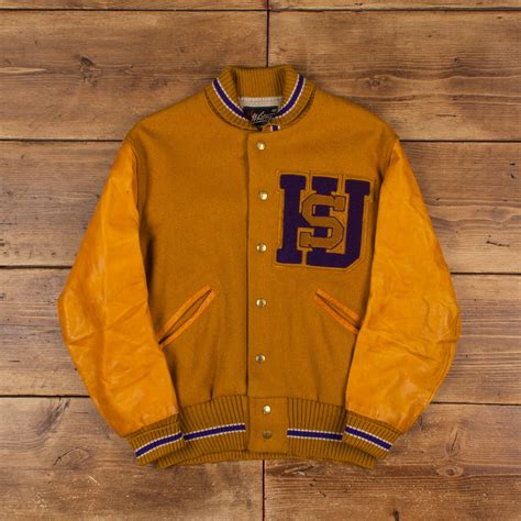 Vintage Whiting Varsity Jacket M 70s Bomber Yellow Sn Gem