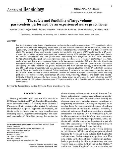 Pdf The Safety And Feasibility Of Large Volume Paracentesis Performed