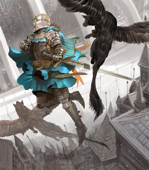 A Knight Flying Over The City By Kekai Kotaki Rimaginaryknights