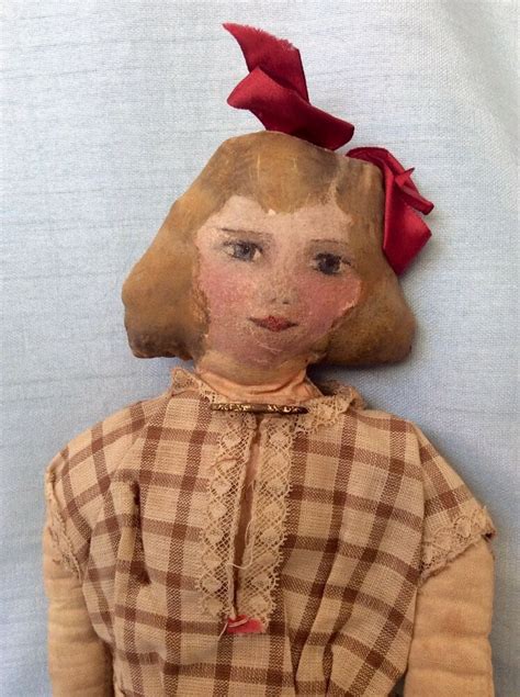 Antique Oil Painted Cloth Early Rag Doll 11”beautiful Girl 1920 Original Clothes Dutch Doll