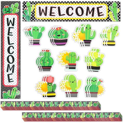 Cactus Bulletin Board Cutouts Colorful Chalkboard Borders 40 Pieces