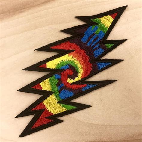 Tie Dye Patch Lightning Bolt Psychedelic Patch Grateful Dead Hand Embroidered Patch