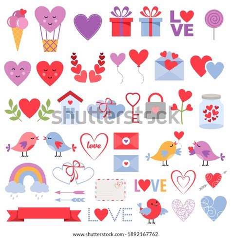 Happy Valentines Day Symbols Icons Hearts Stock Vector Royalty Free