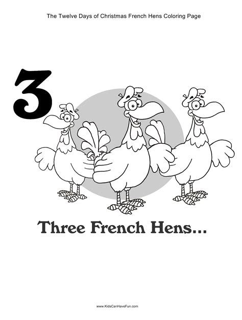Home » printables » christmas » 12 days of christmas | free printable. 12 Days of Christmas Three French Hens Coloring Page http ...