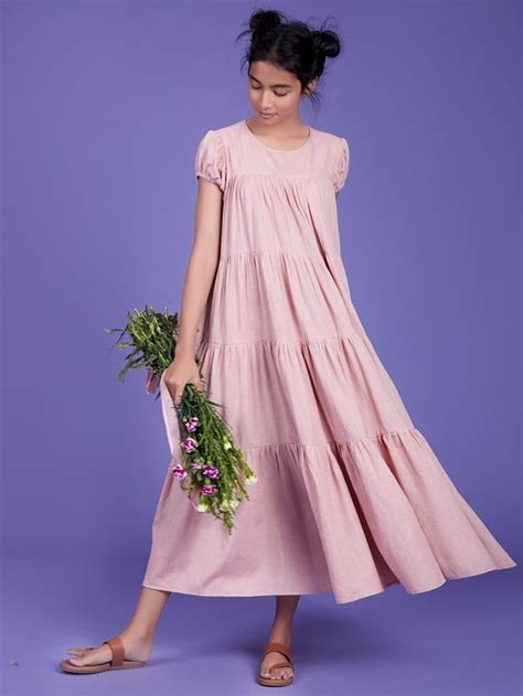 Buy Lavender Handwoven Cotton Tiered Maxi Dress Mtvena Sslmati11