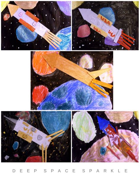 Rocket And Space Art Collage For Kids Deep Space Sparkle