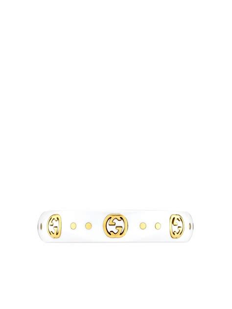 Gucci 18kt Yellow Gold Interlocking G Icon Ring In White Modesens