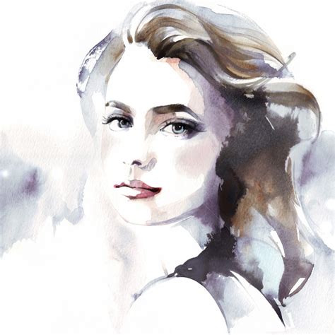 Portrait Lady Illustration Watercolor Face Fashion Illustration