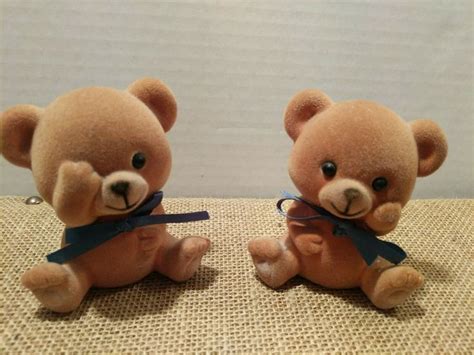 Vintage Lipco Set Of Two Brown Flocked Bears Figurine Made In Taiwan