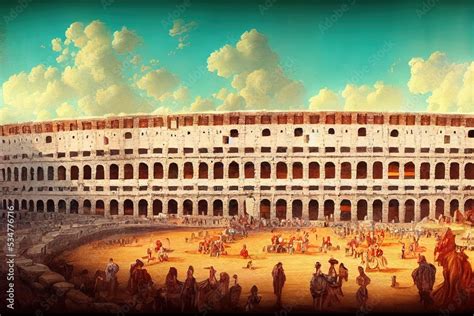 Cartoon Drawing View Of Rome Italy Coliseum Anime Style No Watermark