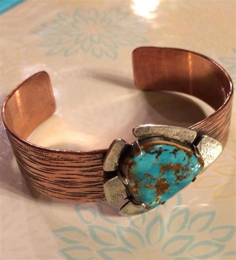 Copper Sterling Silver And Turquoise Cuff Bracelet Turquoise