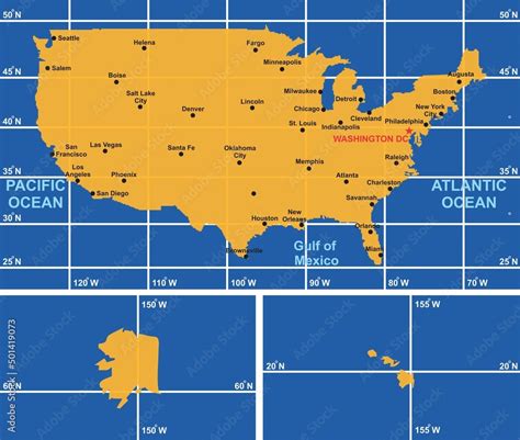 North America Map With Latitude And Longitude Lines And Cities Denise