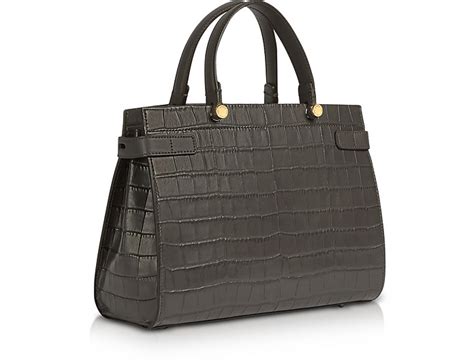 Furla Dark Gray Croco Embossed Leather Lady M Tote Bag At Forzieri