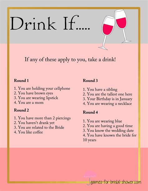 Free Printable Drink If Bridal Shower And Bachelorette Party Game