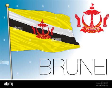 Brunei Sultanate Official Flag And Coat Of Arms Vector Illustration