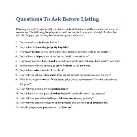 Questions To Ask Before Listing Pdf DocDroid