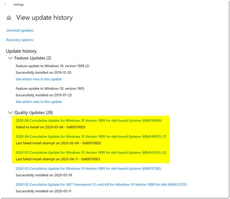 Windows 10 Cumulative Update Failed To Install 0x80070003