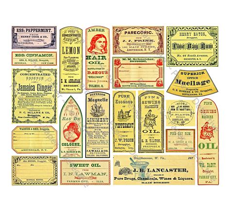 General Store Labels Antique Apothecary Clip Art Paper Vintage