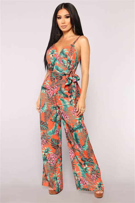 More Love Tropical Jumpsuit Orangegreen Hot Outfits Jumpsuits For