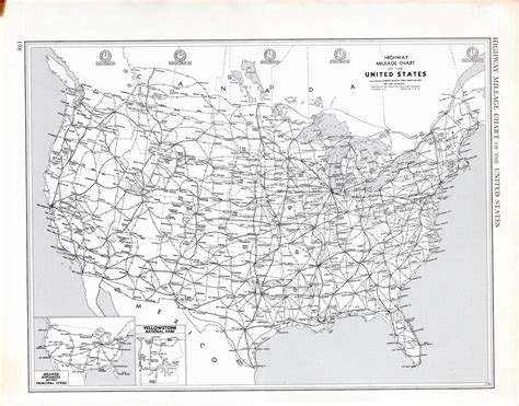 1950s United States Mileage Chart 14x11 Vintage Map Of Usa Etsy