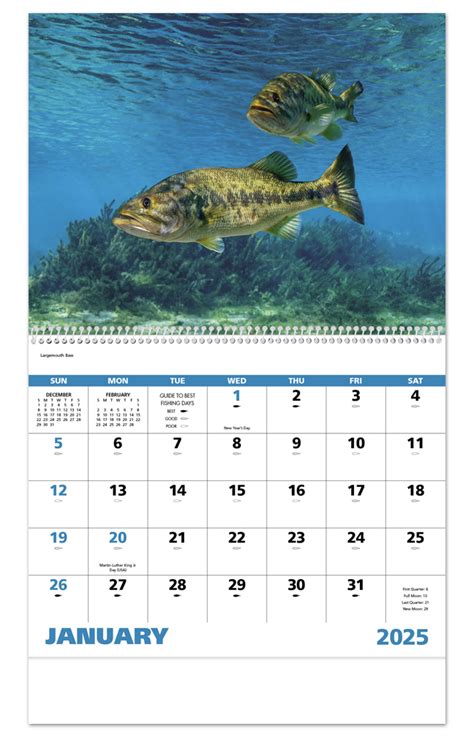 2025 Fishing Spiral Calendar 11 X 19 Imprinted Spiral Bound Drop