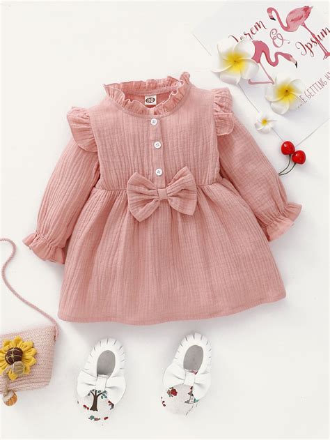 Baby Girl Textured Bow Front Frill Trim Dress Shein Usa Baby