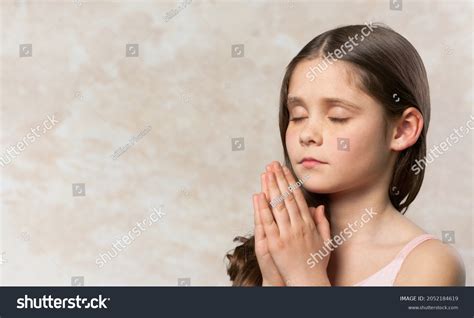 Little Child Praying God Hands Together Stock Photo 2052184619