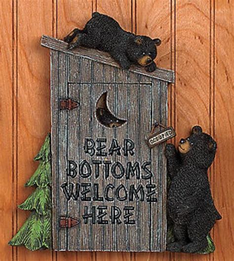 This black bear wall decorations cabin decor wall hanging have a words inscribed an old bear lives here with his honey camper decor. Black+Bear+Outhouse+Wall+Plaque+Bathroom+Home+Decor+Accent ...