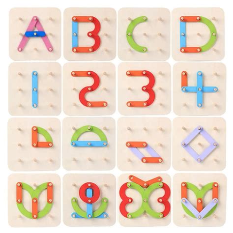 مجموعة عمود هندسي عدد الأبجدية الإنجليزية شكل الاطفال التعليمية لتقوم بها بنفسك لعبة ملونة خشبية