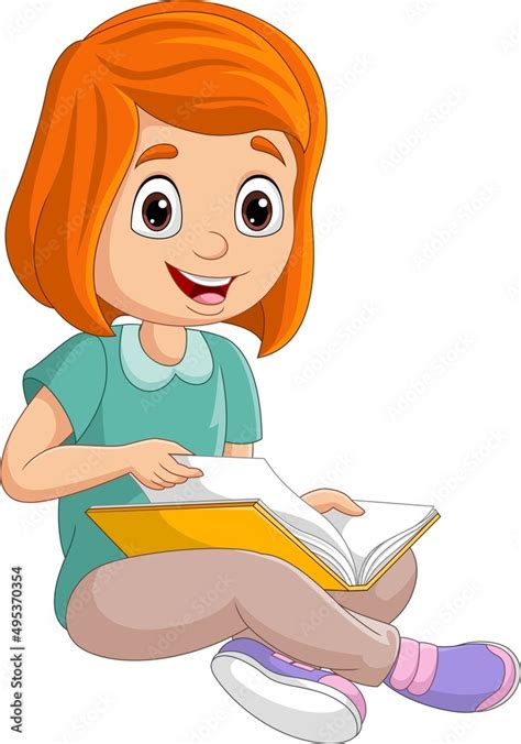 Cartoon Little Girl Reading A Book Stock Vector Adobe Stock