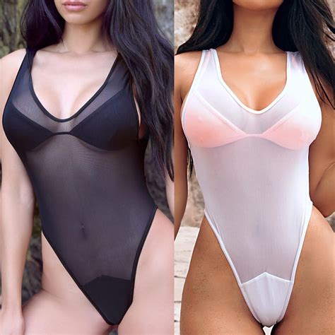 2018 New Sexy One Piece Swimsuit Women Swimwear See Through Unpadded